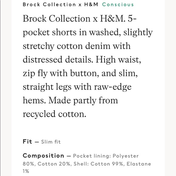 Brock Denim for H & M Denim short NWT - Picture 3 of 3